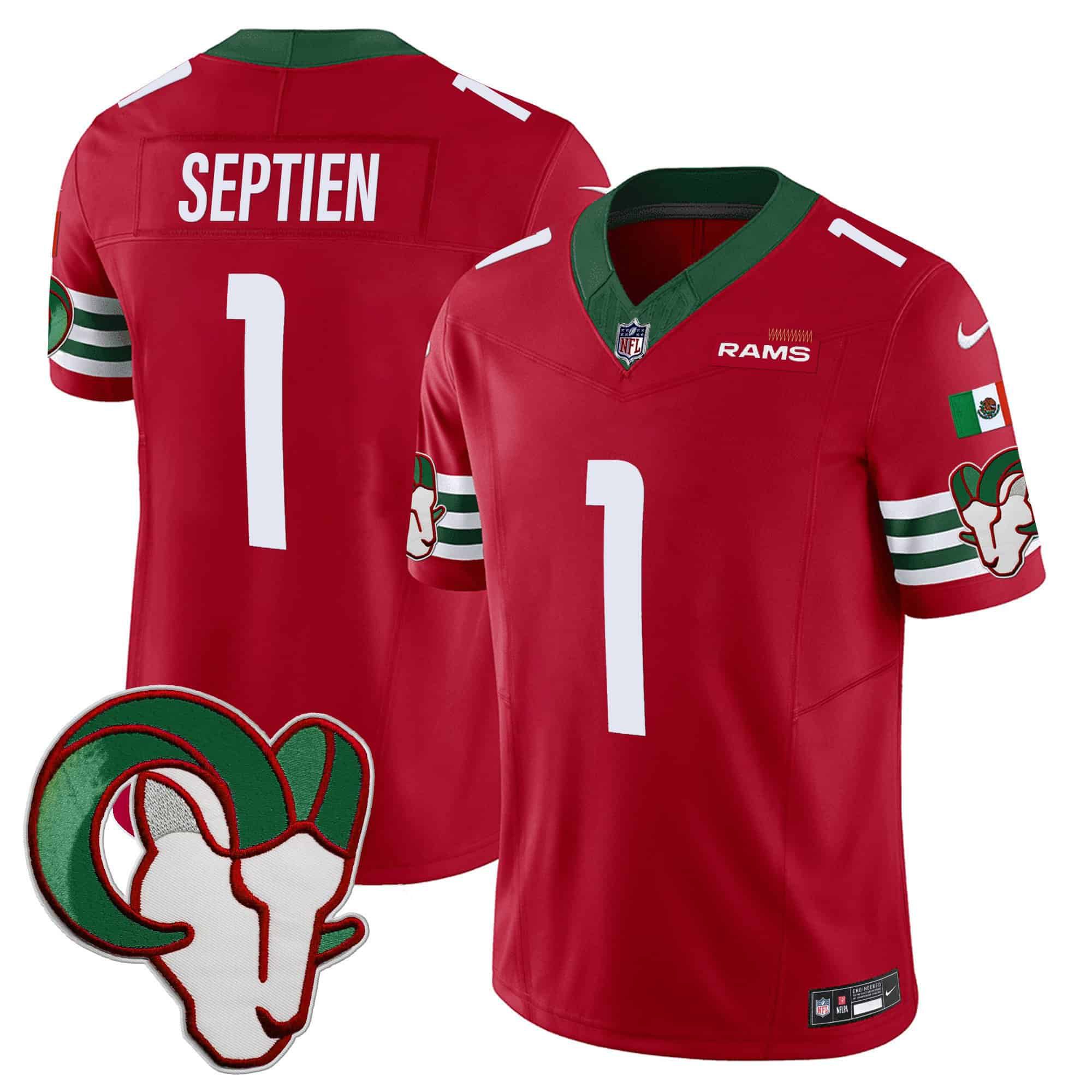 Men Los Angeles Rams 1 Septien Red 2024 Nike Mexico Vapor Limited NFL Jersey style 1